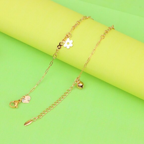 "Rose Gold Anklet with Cross & Flower Charms, XPAL1164 - Picture 4 of 12